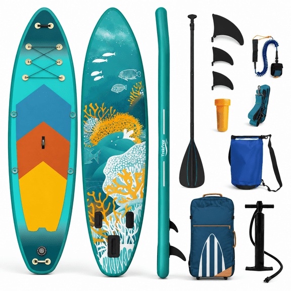 Coral Green 11' Inflatable Stand Up Paddle Board for Adults All Skill Levels