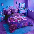 thumbnail image 2 of meiyoeat Girls Personalized Initial 7 Pieces Full Size Bedding Sets,3D Cartoon Flower Butterfly Full Size Bed in a Bag For Girl,Black Reversible, 2 of 7