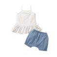 thumbnail image 3 of Newborn Infant Baby Girls Striped Camisol Vest Ruffled Tops+Shorts Set Outfits, 3 of 8