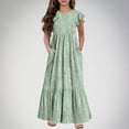 thumbnail image 2 of Yanlir Robe d'Été à Volants pour Filles 4-14 Ans, Robes Trapèze pour Enfants Sans Manches à Col Rond, Robe Soleil pour des Tenues Confortables et Stylées (Vert#1, 8 Ans), 2 of 5