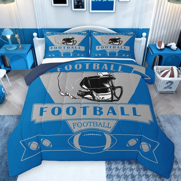 Homewish Rugby Gamer Bedding Comforter Set,Football Sport Game Twin Comforter Sets,Gray Blue Bedding Set For Teens,Breathable Home Decor Reversible,2-Piece