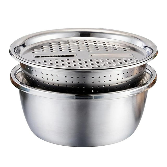 bo Multifuncional de Acero Inoxidable con Rallador de Verduras con Canasta de Desagüe Desagüe de Rallador 3 en 1 bo 26cm Baoblaze cuencos de mezcla de acero inoxidable