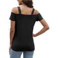 thumbnail image 6 of Ruyang Women's 2024 Spring/Summer New Solid Short Sleeved Double Camisole One Line Neck Top T Shirt Long Sleeve Rayon Tops for Women, 6 of 6