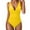 Yellow, variant on XUELUO One Piece Swimsuit Women Summer Solid Color Round Neck Ruffled Strappy Sleeveless Ribbed Retro Elastic Slim Swimwear Holiday Wear,Brown,S