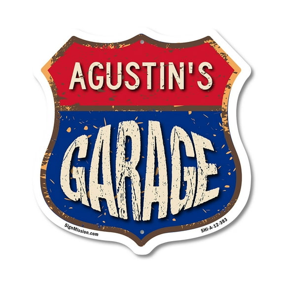 Agustin's Garage 12 inch X 12 inch Shield-Shaped Rust-Free Aluminum Metal Sign Weather Resistant, UV Protected To last, Gift for Dads and Uncles Classic Americana Crafted in the USA