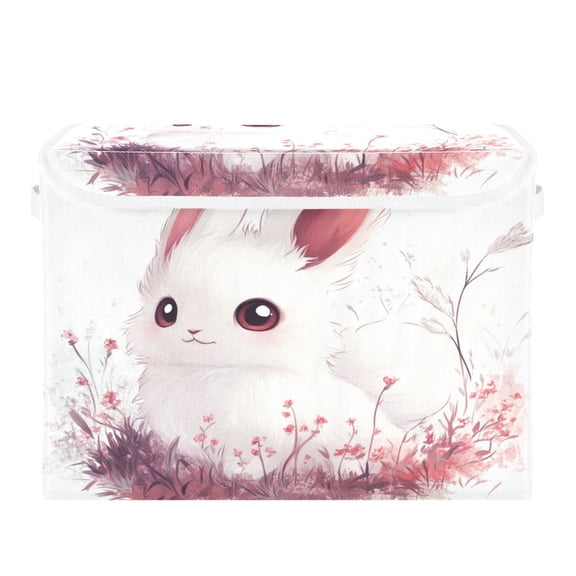 Storage Box With Lid 16.5x12.6x11.8In Foldable Stacked Household Storage Box Flower Rabbit