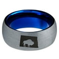 thumbnail image 2 of Tungsten North Dakota The Peace Garden State Bison Band Ring 8mm Men Women Comfort Fit Blue Dome Brushed Gray Polished, 2 of 4