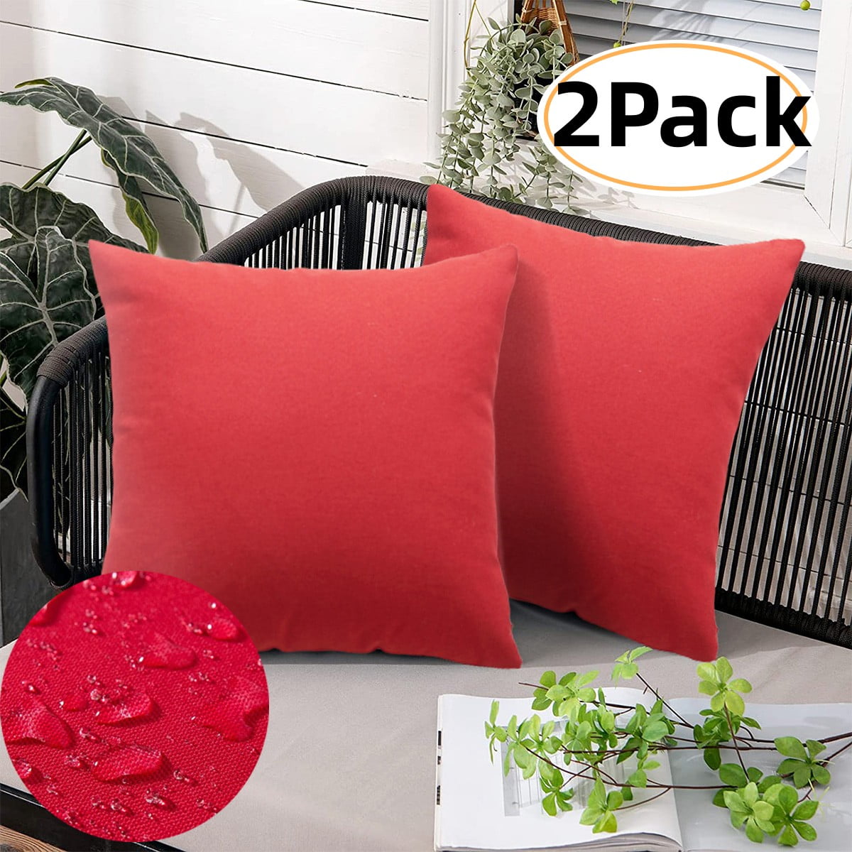 2Pack Outdoor Waterproof Pillow Covers Square Decorative Throw Pillow