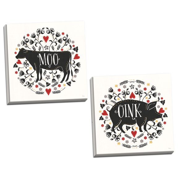 Gango Home Decor Contemporary Otomi Farm VI & Otomi Farm VII by Veronique Charron (Ready to Hang); Two 12x12in Hand-Stretched Canvases