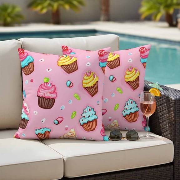 Pink Dessert Outdoor Pillow Covers 20x20 Inch Throw Pillow Covers Set of 2 Waterproof Decorative Pillow Cases Modern Art Cute Cushion Covers for Patio Furniture Garden Couch Sofa