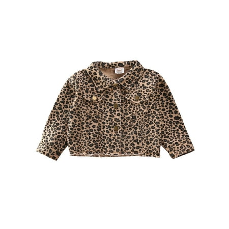 

TheFound Toddler Baby Girls Coat Leopard Long Sleeve Button Down Denim Jacket Fall Spring Outwear