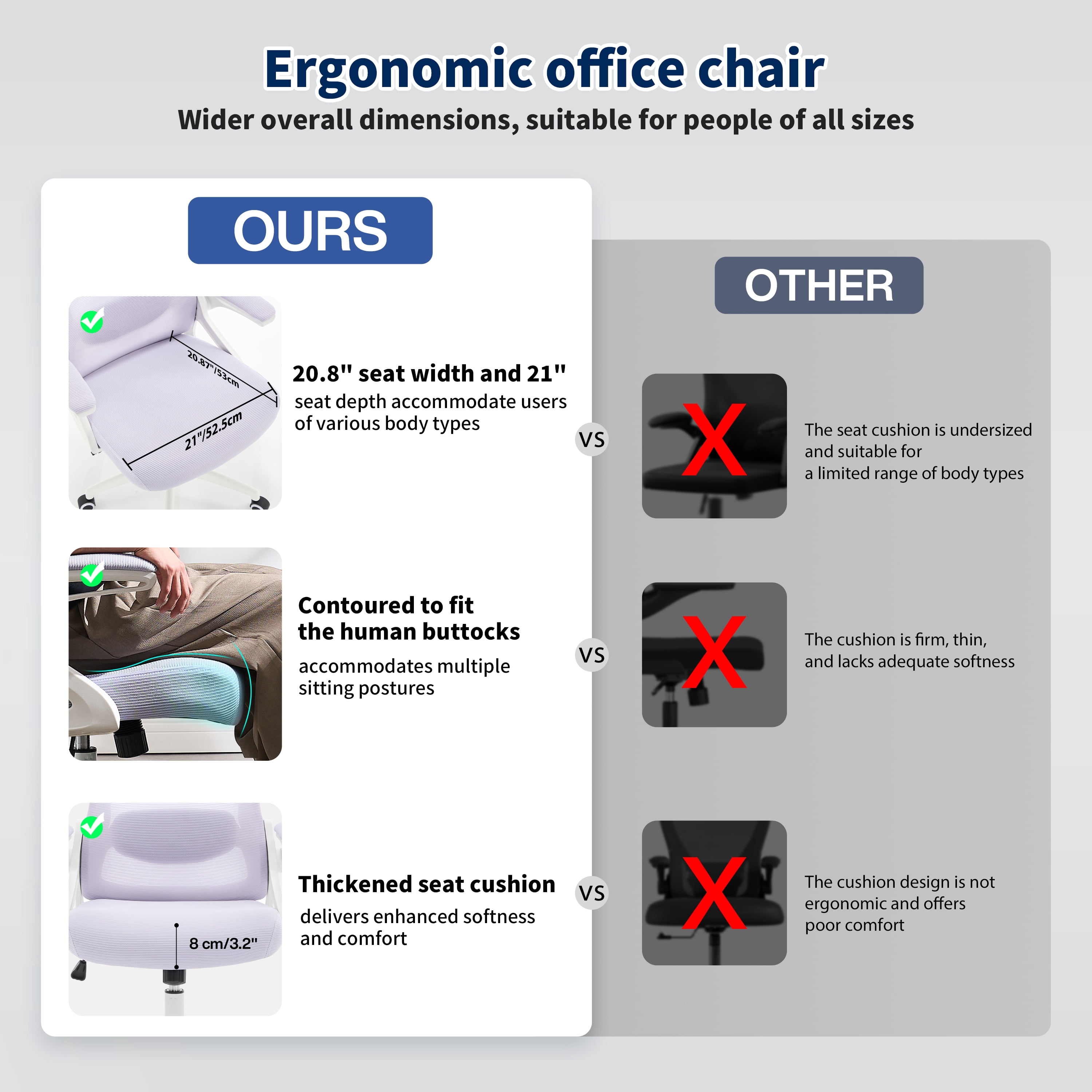 Nexthro Ergonomic Office Chair, Desk Chair with Adjustable Lumbar Support, Breathable Mesh Comfy Computer Chairs with Flip-up Armrests Executive Task Chair for Adults Home Office(Lavender)