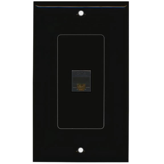 RiteAV 1 Port Cat6 Ethernet Wall Plate Jack Female-Female - 1 Gang [Black/Black]