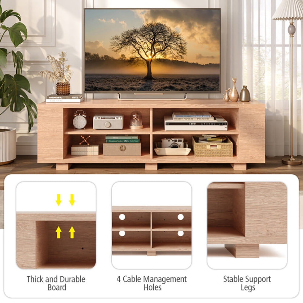 Finihen TV Stand, TV Cabinet, Modern Wood Storage Console Entertainment Center, Media Entertainment Center with Storage, for Living Room, Bedroom, Natural