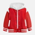 thumbnail image 2 of Qopobobo Girls Bomber Jacket Kids Jackets Girls Kids Baseball Jackets Boys and Girls Fit Varsity Jacket Hooded Button Casual Lightweight Plain Cardigan School Coat Red,3-4 Years, 2 of 5