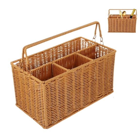 Wicker Silverware Caddy – Countertop Utensil Organizer Basket