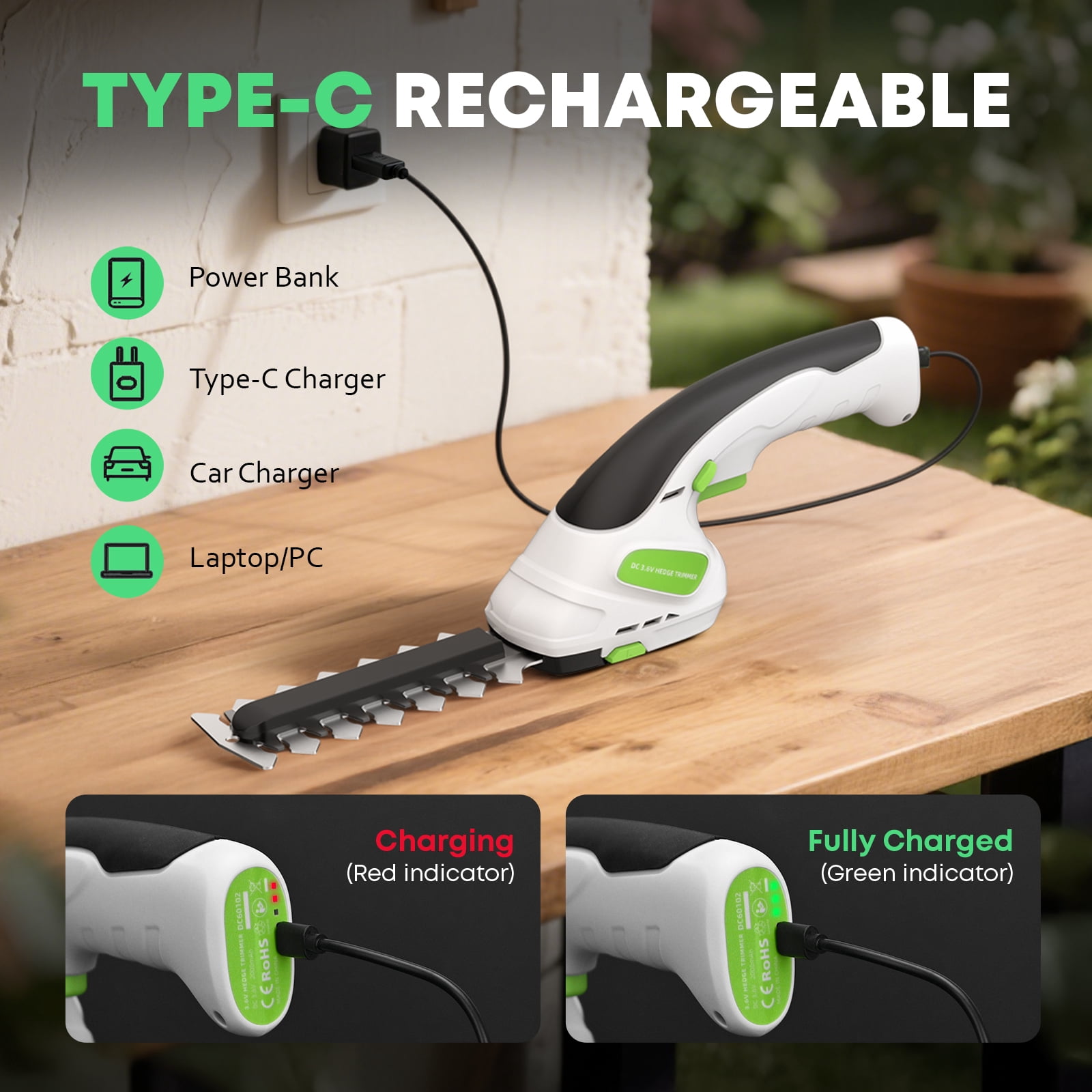 2-in-1 Cordless Hedge Trimmer Grass Shear, Handheld Electric, 2.0Ah Battery