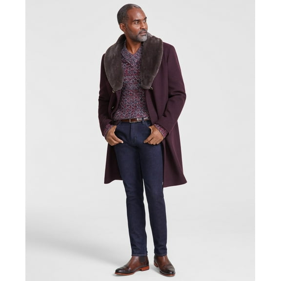 Tayion Collection Mens Classic fit Overcoat Coat 48 R Wine Purple Solid