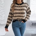 thumbnail image 6 of Fall Womens Sweaters Classic Argyle Striped Knitted Pullover Casual Long Sleeve Crew Neck Vintage Preppy Style Sweater, 6 of 6