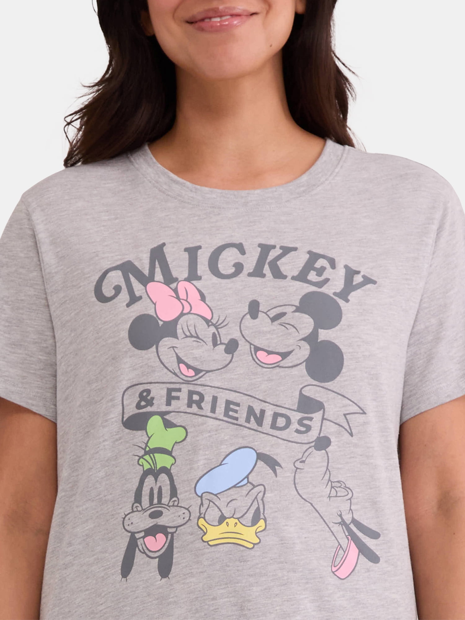 Mickey Mouse and Friends Women's Graphic Tee and Shorts Set, 2-Piece, Sizes XXS-XXL