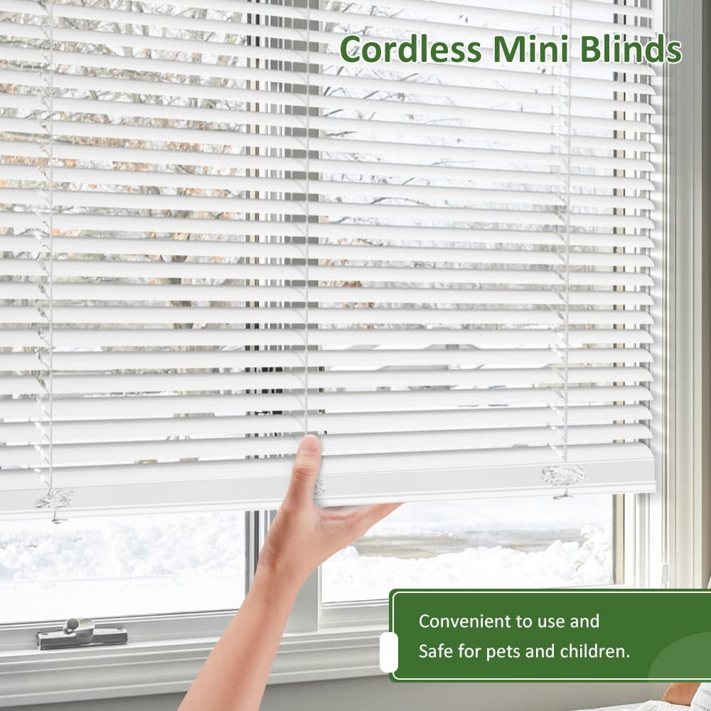 LUCKUP Cordless Mini Blinds Horizontal Venetian Blinds Vinyl Window Shades Light Filtering Privacy Room Darkening Blinds for Bedroom, Kitchen, Office, 18" W X 64" H, White