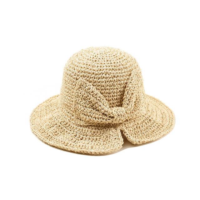 Qarigey Lady Summer Sombrero de paja Bowknot Floppy Wide Brim Sun Hats Playa Deporte Ahuecado Plegable De moda para damas adultas Sombreros Beige M (56-58 cm)