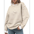 thumbnail image 2 of Sudadera de Cuello Redondo A Rayas de Gran Tamaño para Mujer, Jersey de Larga con Bloques de Color, Camiseta Informal Holgada para Hacer Ejercicio, Color Caqui S, 2 of 6