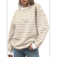thumbnail image 2 of Sudadera de Cuello Redondo A Rayas de Gran Tamaño para Mujer, Jersey de Larga con Bloques de Color, Camiseta Informal Holgada para Hacer Ejercicio, Color Caqui S, 2 of 6