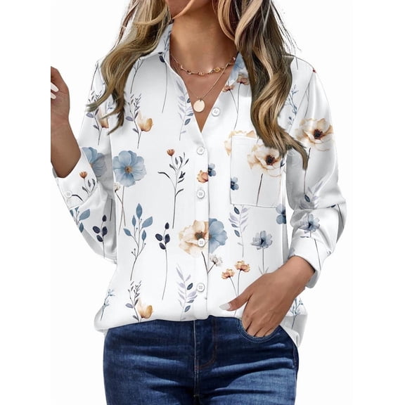 Zeagoo Blouses for Women Business Casual Button Down White Long Sleeve Floral Shirts Outfit Flower Business Casual Tops