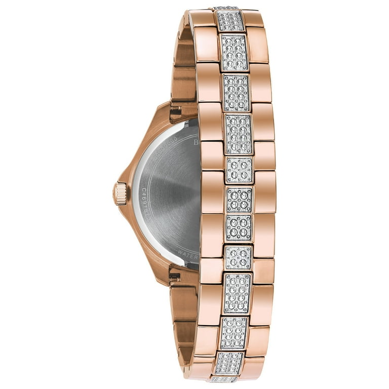 Bulova Women s Crystal Accent Rose Gold Stainless Steel Watch 98L229