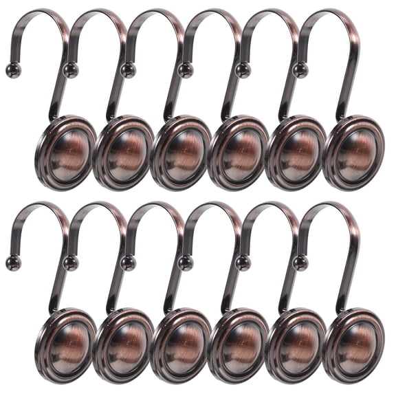BESTYASH 12Pcs Rustic Shower Curtain Hooks Dark Brown Iron Prevent Curtain from Falling Bathroom Decor