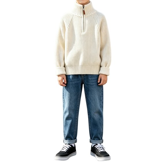 Boys Half Zip Pullover Sweater Thick Ribbed Knit High Neck Long Sleeve Casual Fall Winter Outfits for Girls Warm Sweatshirts