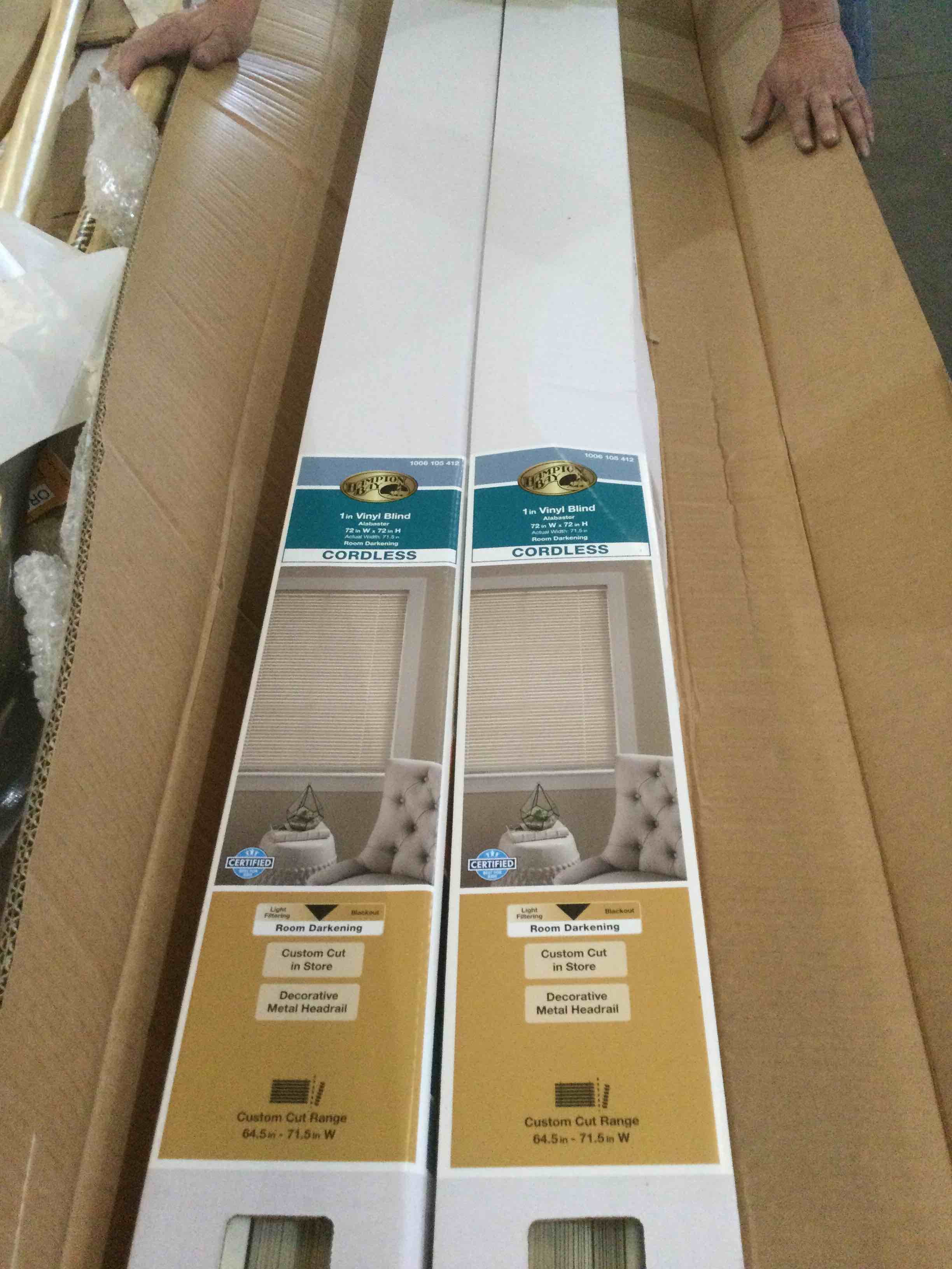 4 pack Hampton Bay Alabaster Cordless Room Darkening 1 in. Vinyl Mini