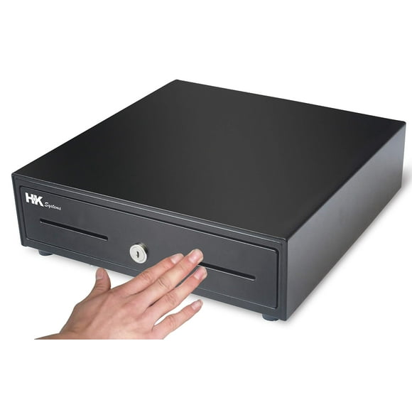 HK SYSTEMS 13" Heavy Duty Compact Black Manual Push-Open Cash Drawer with 4 Bill /5 Coin Till