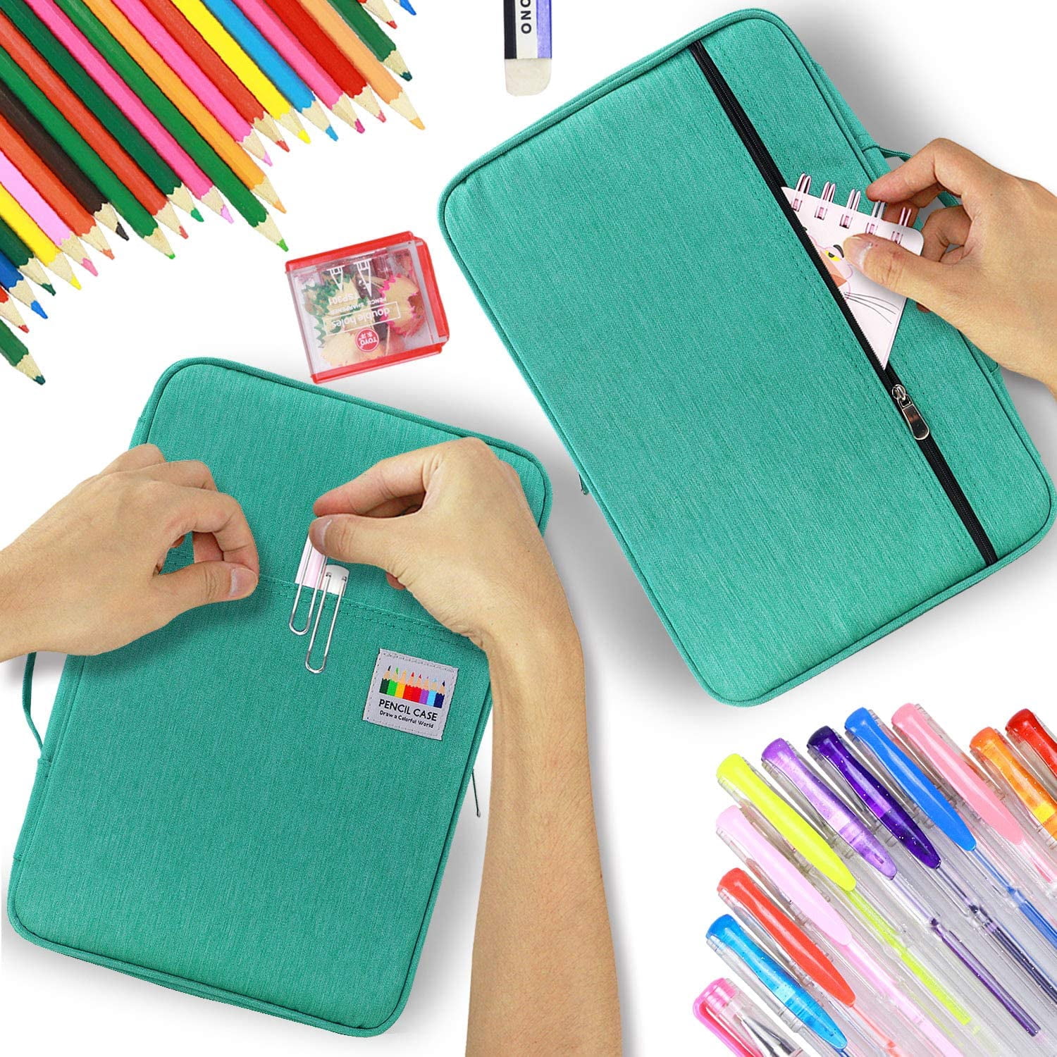 SUNMON Big Capacity Colored Pencil Case - 300 Slots Large Pen Case Organizer with Multilayer Holder for Prismacolor Colored Pencils & Gel Pen (Green)