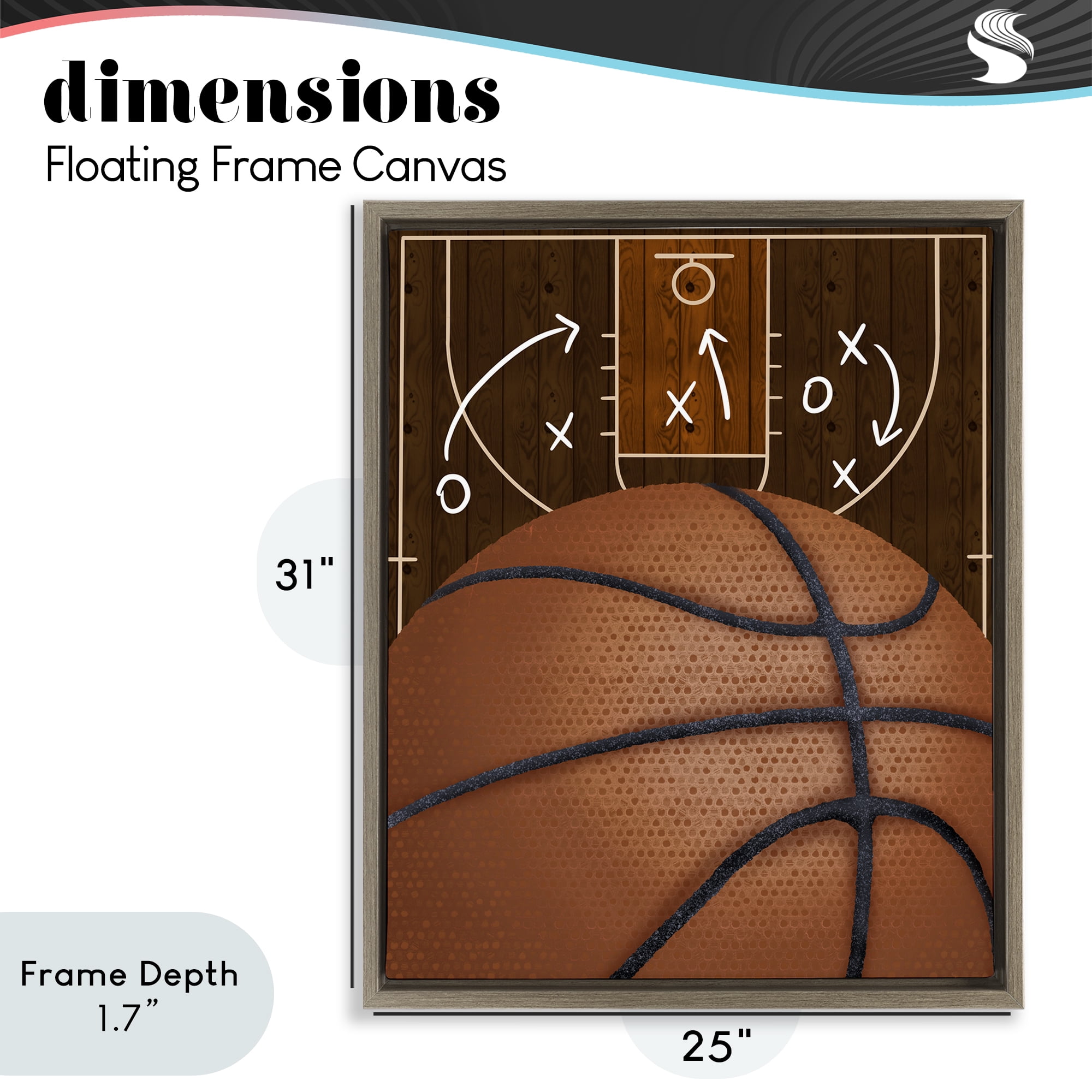Stupell Industries Basketball Court Tactics Brown Framed Floater Canvas Wall Art, design by Jennifer Stith