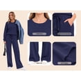 thumbnail image 4 of MOYIKO Two Piece Sets for Women Fall Travel Vacation Outfits Pleated Long Sleeve Lounge Sets Wide Leg Pants, 4 of 7