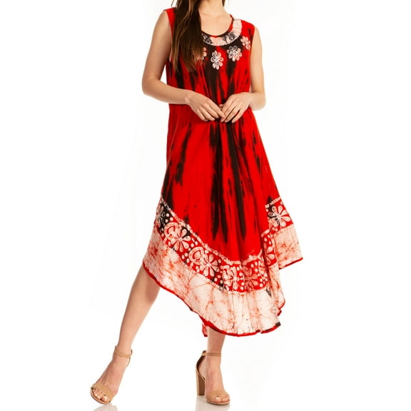 Sakkas Alexis Embroidered Long Sleeveless Floral Caftan Dress / Cover Up - Burnt Orange - One Size