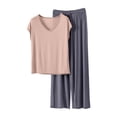 thumbnail image 4 of Juslio Women Pajamas Solid Fashion Casual Modal V-Neck Tops and Pants Homewear 2 Piece Matching Pajamas Sets L, 4 of 6