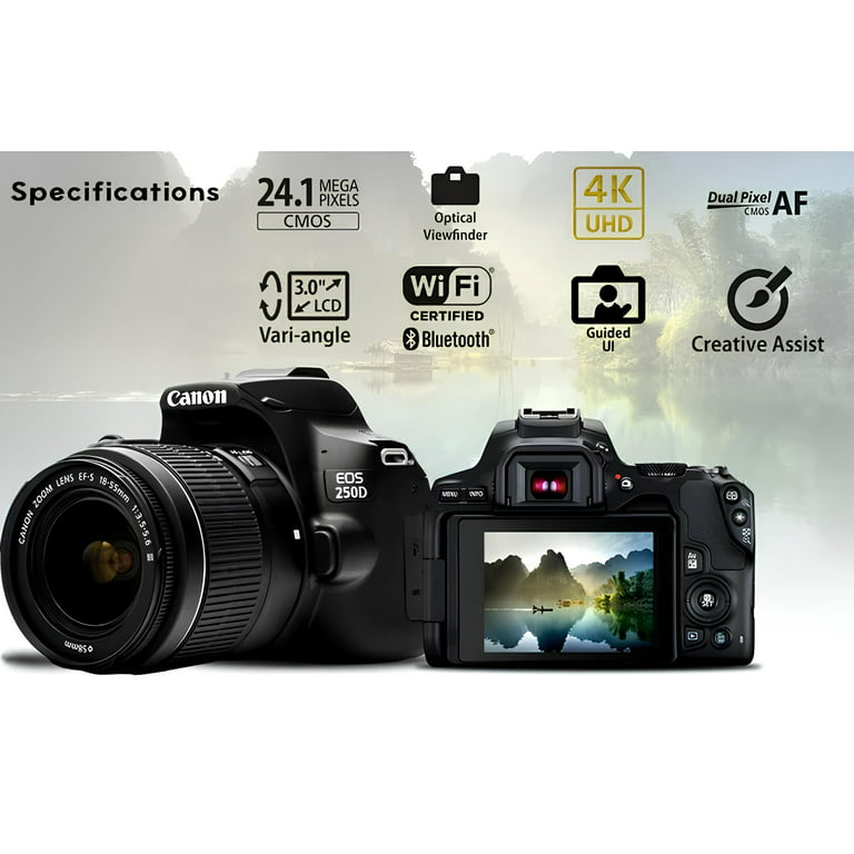 Canon EOS 250D / Rebel SL3 DSLR Camera with 18-55mm Lens (Black) + Creative  4549292132724