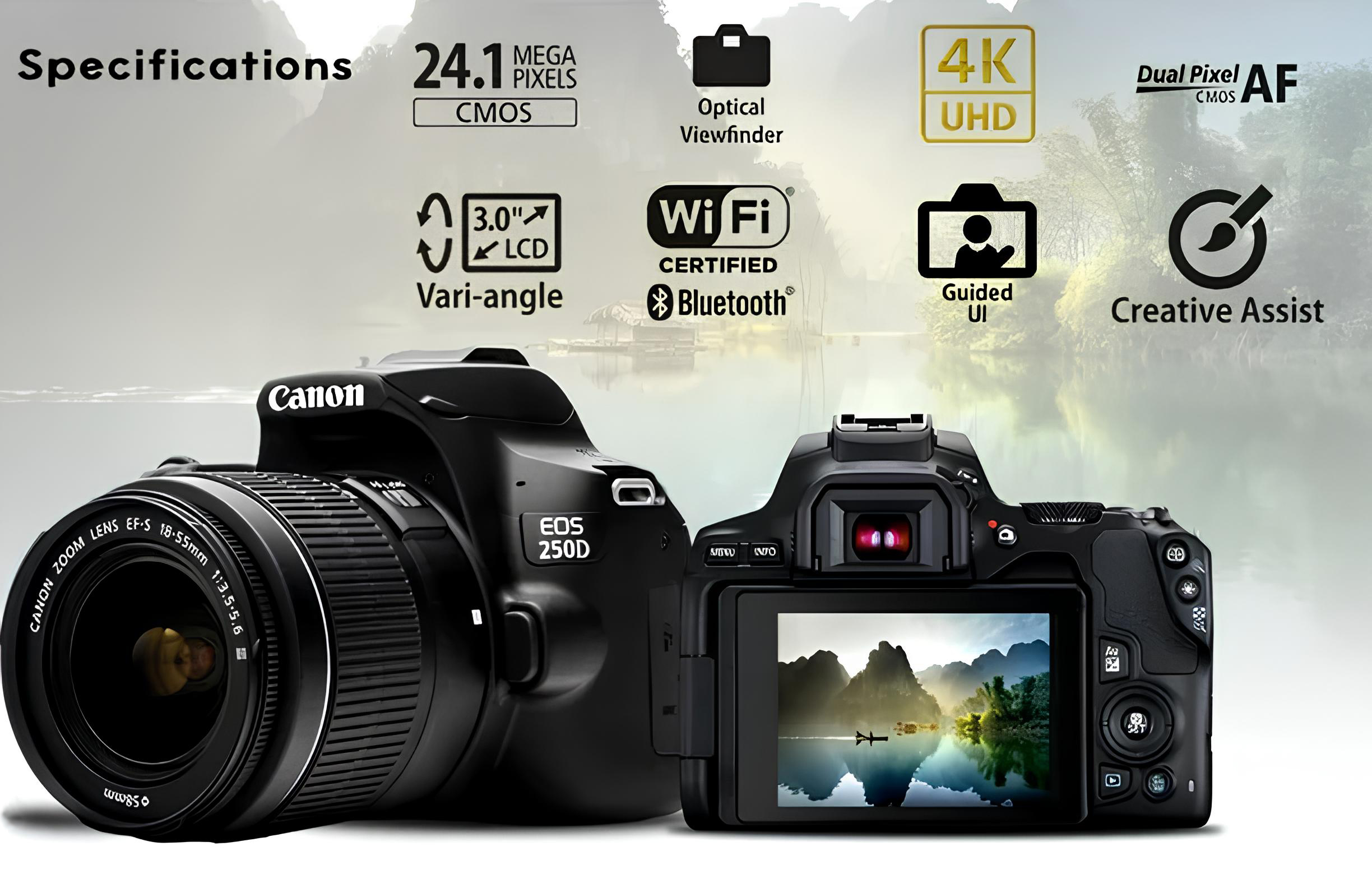 Canon EOS 250D / Rebel SL3 DSLR Camera with 18-55mm Lens (Black) + Creative Filter Set, EOS Camera Bag +  Sandisk Ultra 64GB Card + Electronics Cleaning Set, And More (International Model) - image 4 of 7