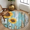thumbnail image 3 of Summer Sunflower Round Rug 5ft Washable Circle Kitchen Rugs Non Slip Blue Wood Grain Farmhouse Country Large Area Rug Indoor Floor Carpet for Bedroom Living Room Home Office Dining Room Nursery, 3 of 8