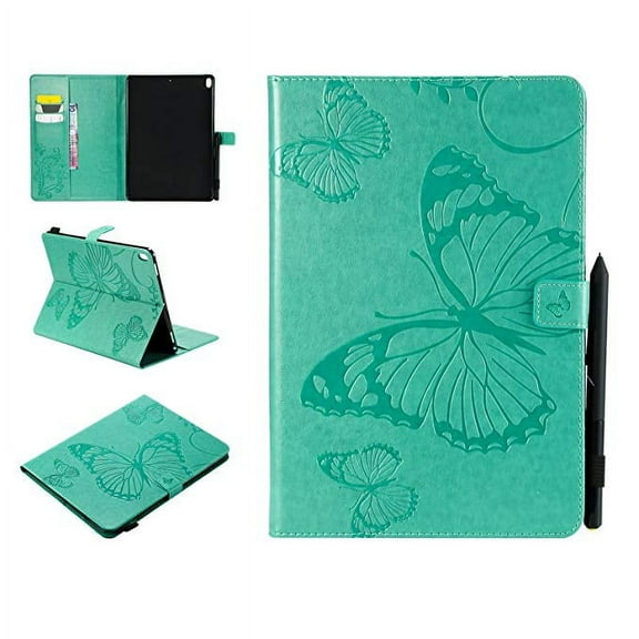 iPad Pro 10.5" case, Allytech Embossed with Butterfly Series AUTO WAKE/SLEEP Folio Stand Wallet Case with Cards/Cash Holder for Apple iPad Pro 10.5" Inch 2017 Release Tablet, Green