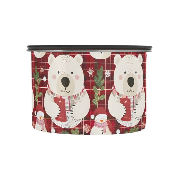 Bear Christmas Checkered Airtight Coffee Bean Canister 17oz Food Storage Containers with Lids For Gournd, Tea, Sugar, Flour, Rice, Cereal, Candy Cookie Jar