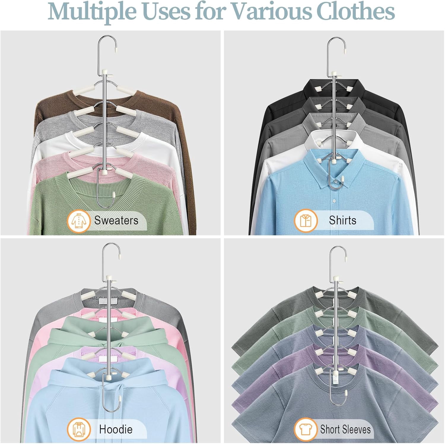 Clothes Hangers Space Saving Shirt Organizer, Non Slip Multi Shirt Hangers for Closet with Foam Padded Closet Organizers and Storage for Sweater Hoodie Blouse Coat Dress Short Black 4 Pack