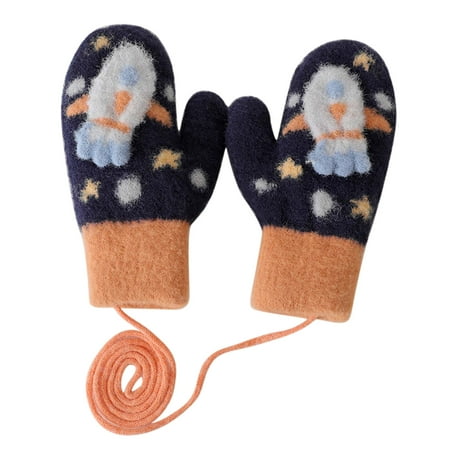 

Dadaria Little Girls Gloves Dress Up 3-6 Years Children s Gloves Winter Outdoor Windproof Plus Velvet Double Layer Warm Lock Temperature Rocket Pattern Plush Baby Gloves Navy Boys Girls
