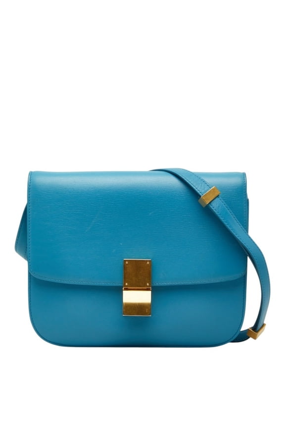 Pre-Owned Celine Classic Box Medium Shoulder Bag, Light Blue Leather, Women's CELINE