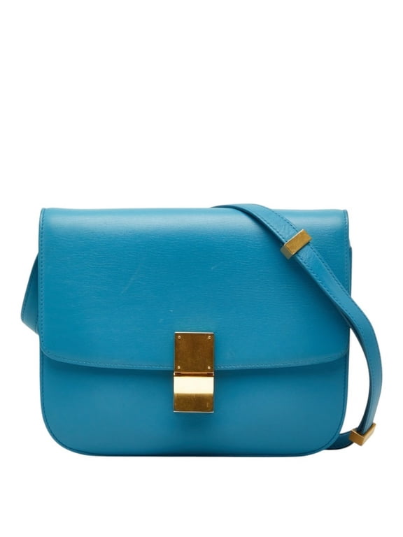 Pre-Owned Celine Classic Box Medium Shoulder Bag, Light Blue Leather, Women's CELINE