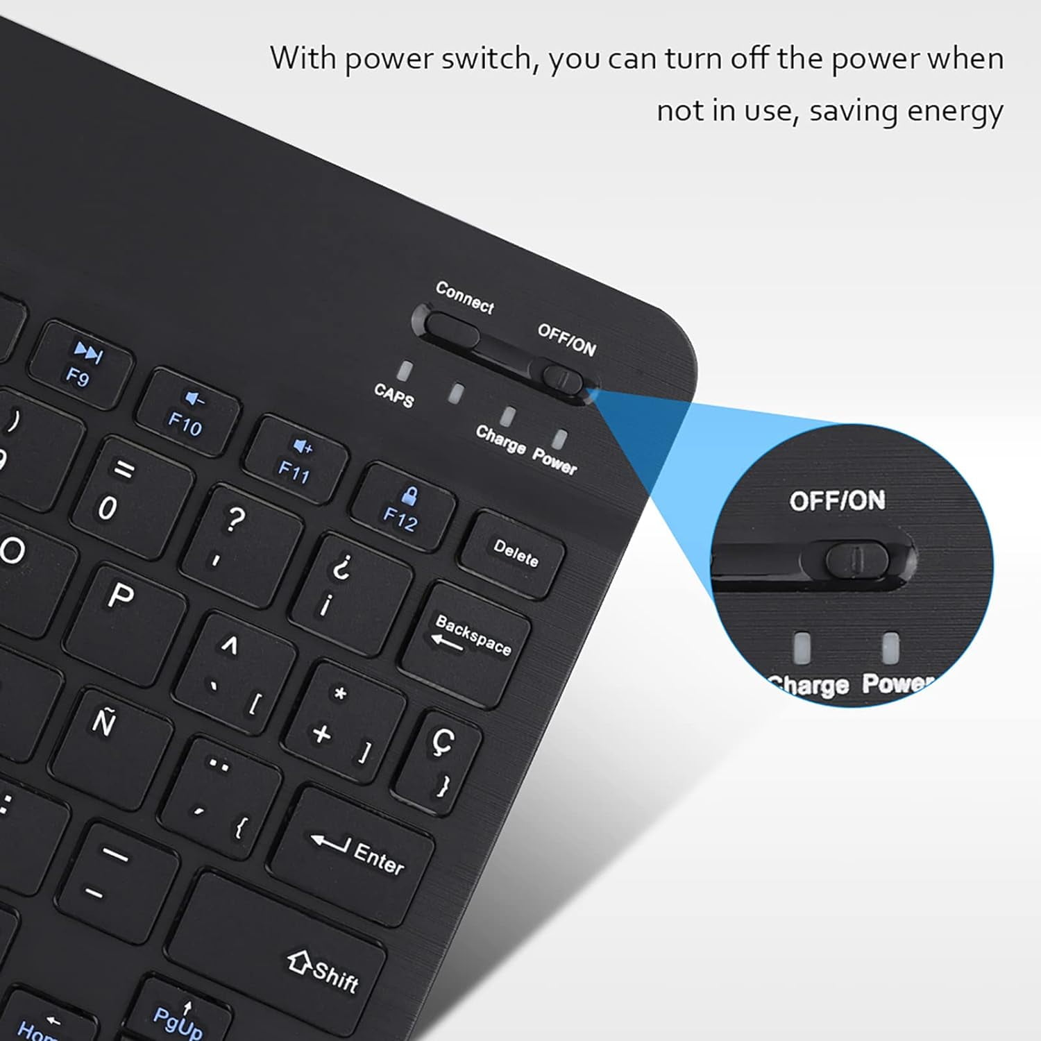 JIMTAB Ultra-Slim Bluetooth Keyboard 10 Inch Portable Mini Wireless Keyboard Rechargeable for Apple iPad iPhone Samsung Tablet Phone Smartphone iOS Android Windows
