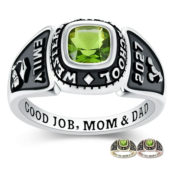 Mementos PJM Customized Women's Class Ring Sterling Silver for High School College-Platinum-Eternal